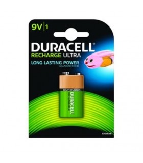 PILA DURACELL RECARGABLE ULTRA 6LR61 9V (1 UND) Pilas