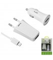 PACK CABLE + CARGADOR CASA + COCHE MICRO-USB 1 A.